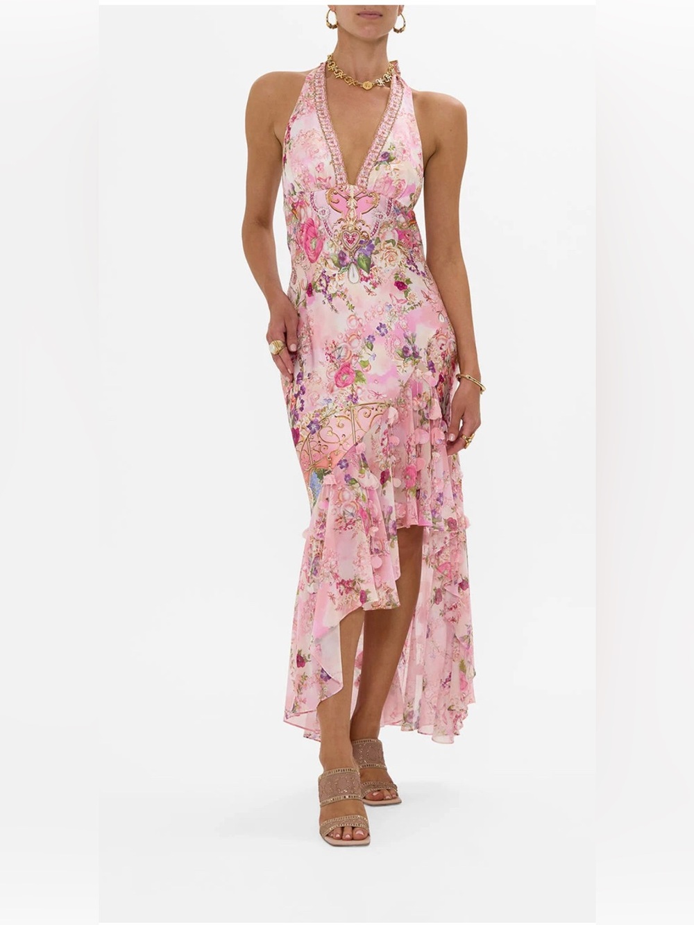 NWT Camilla Bias Halter Dress With Ruffle Hem Totally Ozmopolitan